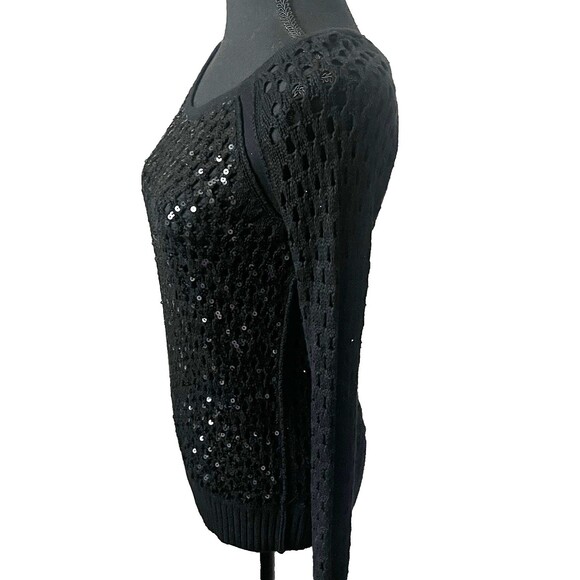 INC International Concepts Black Open Knit Sequin Sweater Womens Size M - Picture 4 of 5